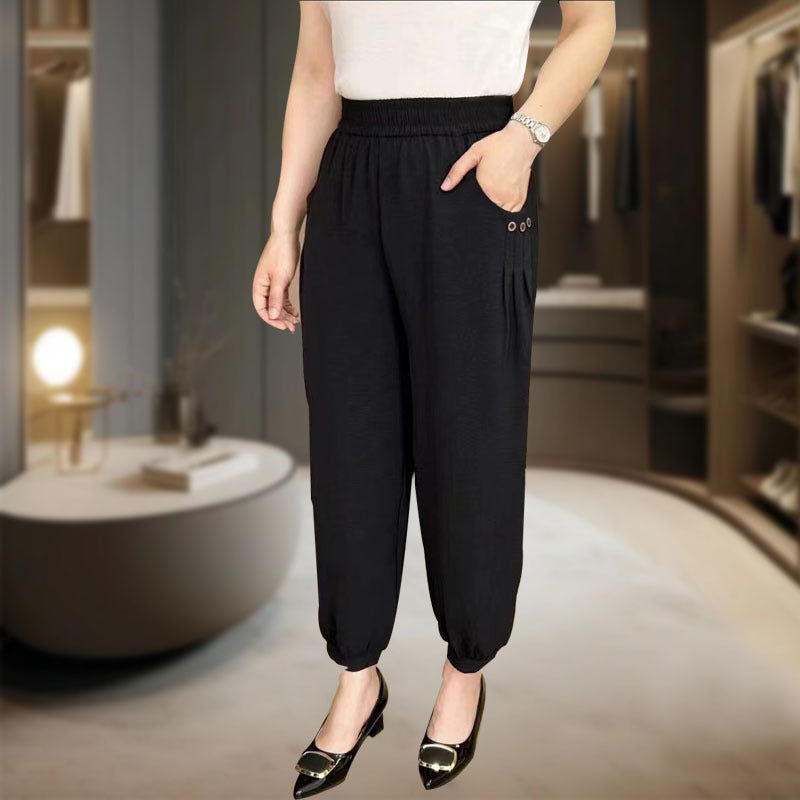 Pantalón harén de talle alto con cintura descendente de piel de hiel