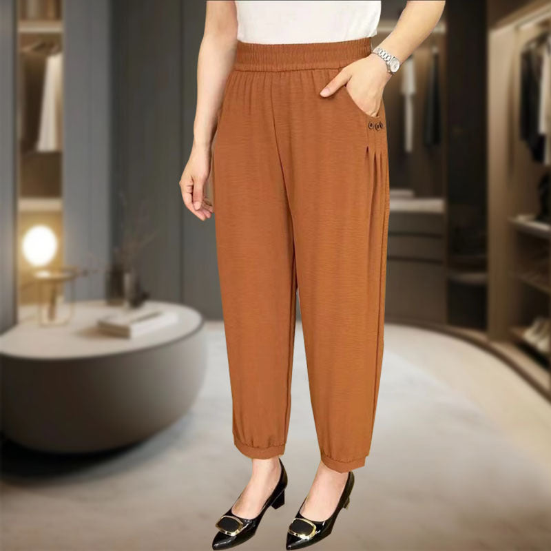 Pantalón harén de talle alto con cintura descendente de piel de hiel