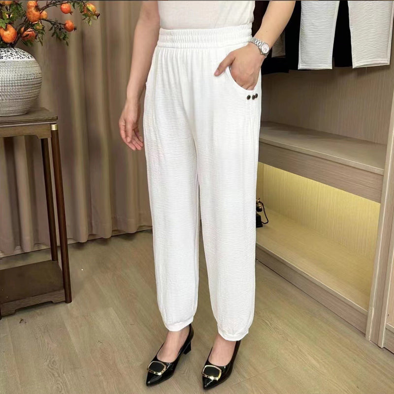 Pantalón harén de talle alto con cintura descendente de piel de hiel