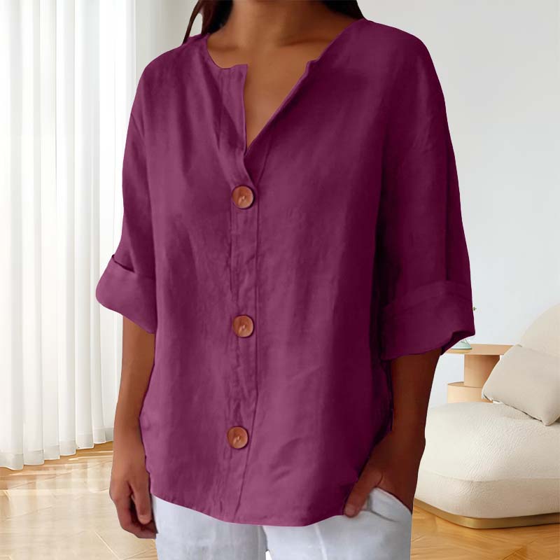 💃Løs skjorte i bomull og lin med knappelukking🎀