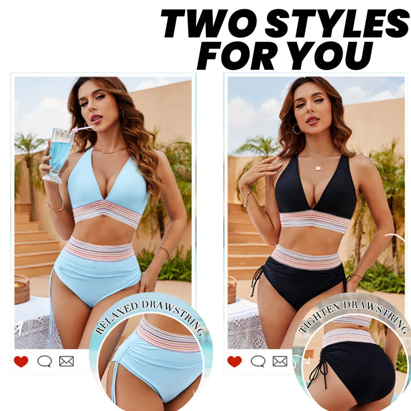 🔥S~4XL disponible🔥2025 Conjuntos de bikini de cintura alta y control de abdomen en bloque de color.