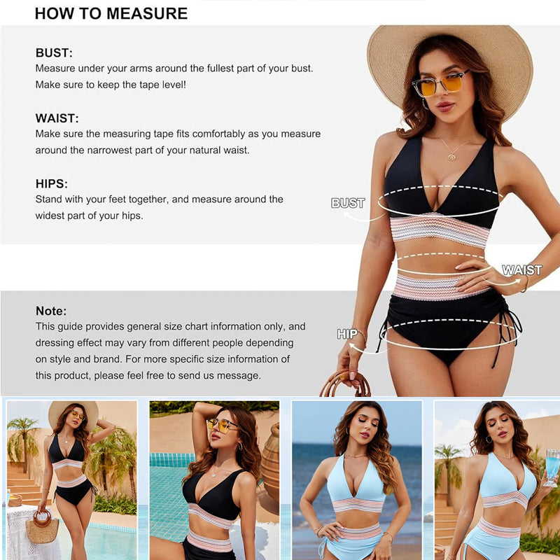 🔥S~4XL disponible🔥2025 Conjuntos de bikini de cintura alta y control de abdomen en bloque de color.