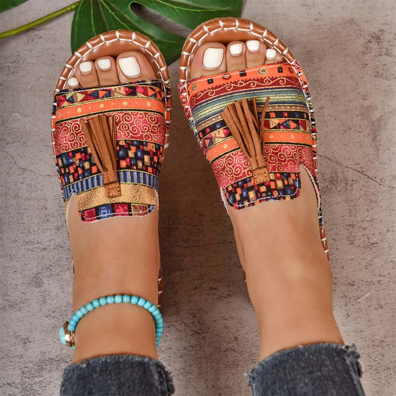 🌞Sandalias planas con borlas bohemias