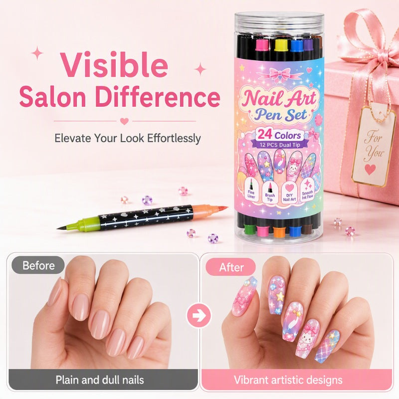 💅 Double-sided nail art pens 24 colors for DIY manicure