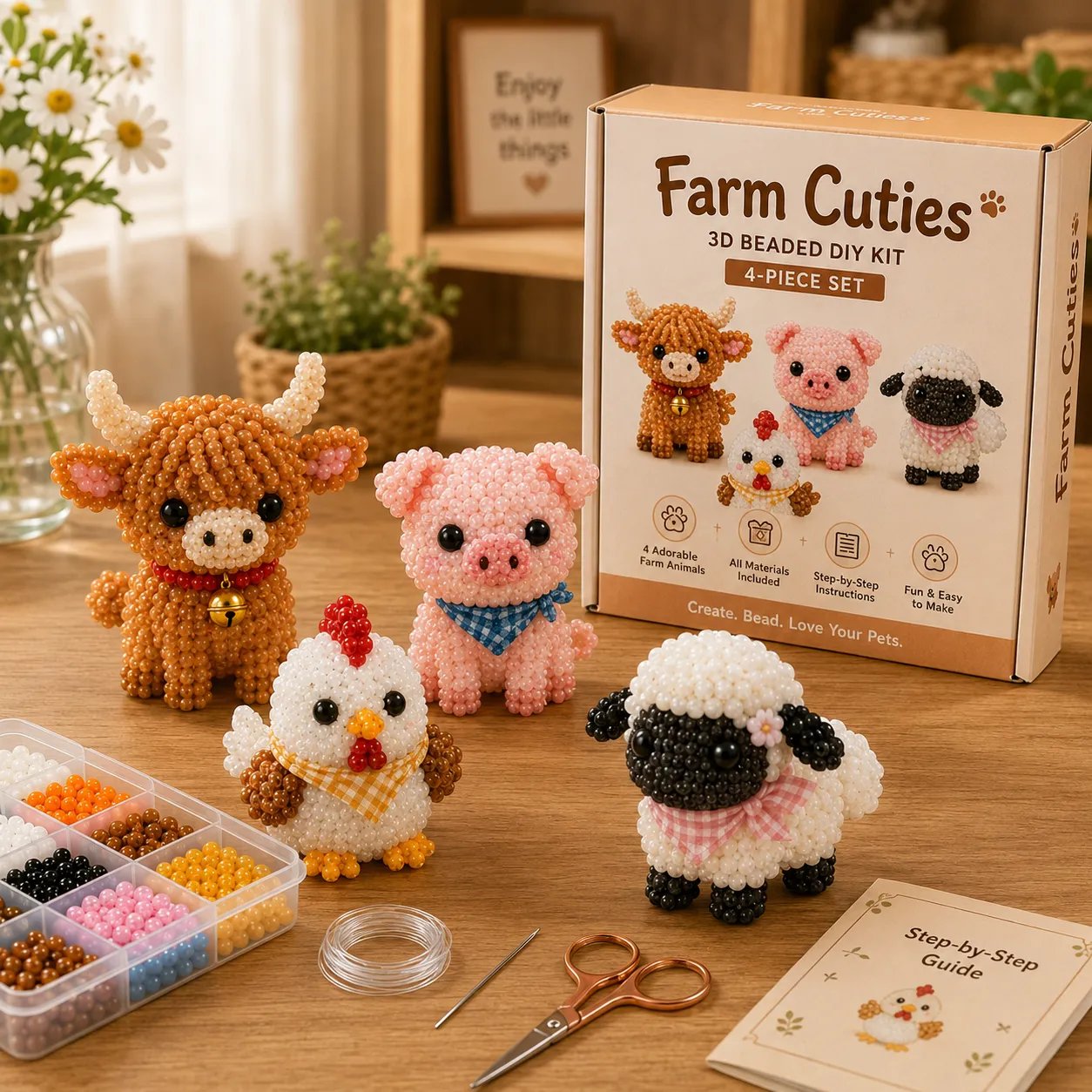 🧵✨ Kit de bricolaje de pequeños animales con cuentas 3D