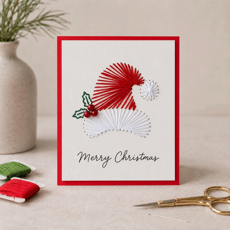 🎄🧵 Kit de manualidad de tarjetas de Navidad estilo bordado (6 modelos) — una tarjeta única, un gesto hecho desde el corazón