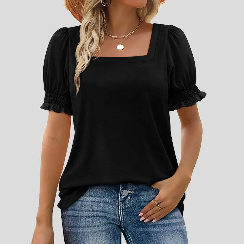 🌸Camiseta de manga pétalo con cuello en