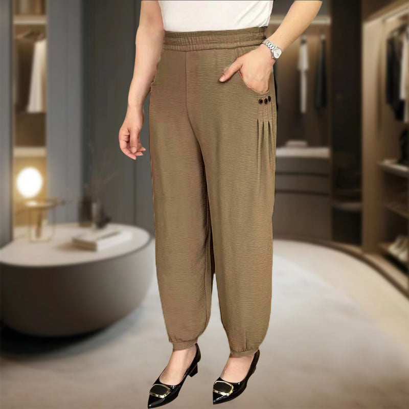 Pantalón harén de talle alto con cintura descendente de piel de hiel