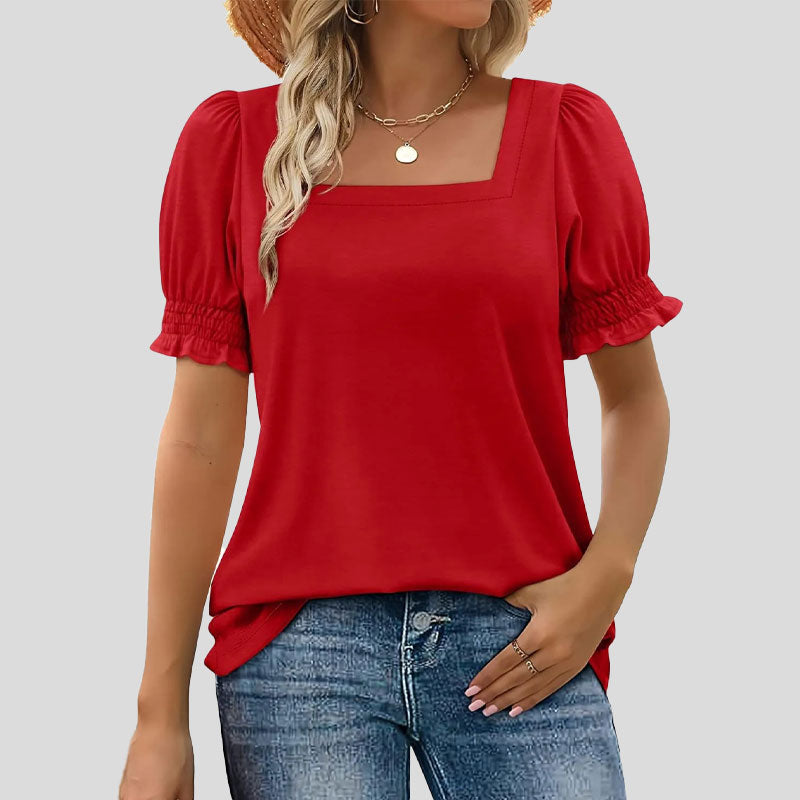 🌸Camiseta de manga pétalo con cuello en
