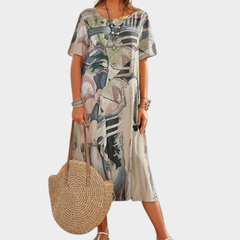 ⌛Denne ukens spesialtilbud☀️💖Sommerkjole med løst trykk | Rund hals med korte erme🌸