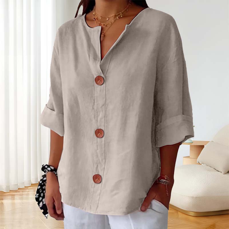 💃Løs skjorte i bomull og lin med knappelukking🎀