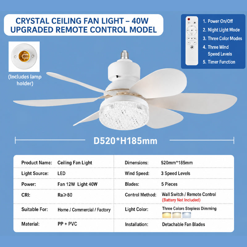 💡 Solución «Luz Ventiladora Inteligente»: ventilador de techo LED regulable con kit de montaje de fácil instalación 🌀