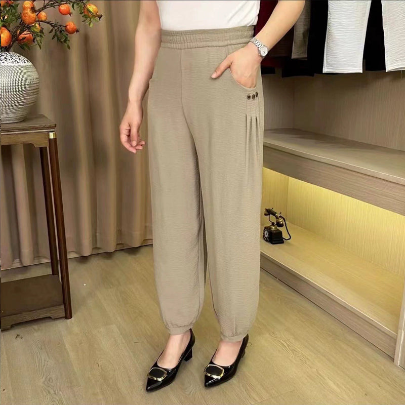 Pantalón harén de talle alto con cintura descendente de piel de hiel