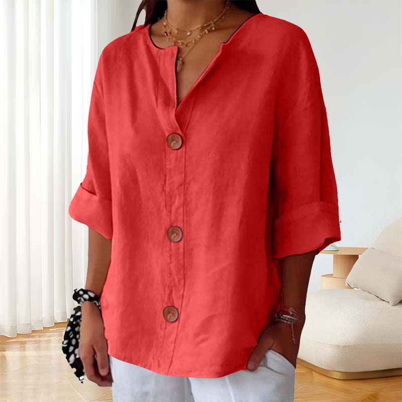 💃Løs skjorte i bomull og lin med knappelukking🎀