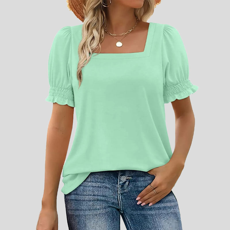 🌸Camiseta de manga pétalo con cuello en