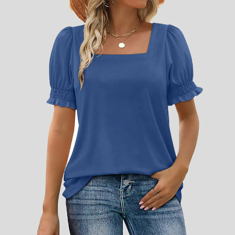 🌸Camiseta de manga pétalo con cuello en