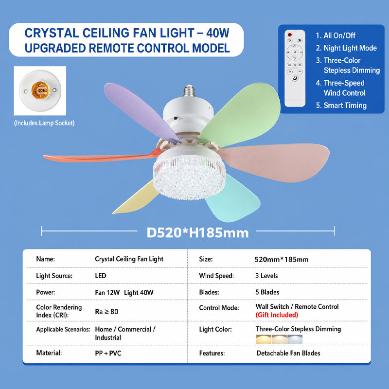 💡 Solución «Luz Ventiladora Inteligente»: ventilador de techo LED regulable con kit de montaje de fácil instalación 🌀
