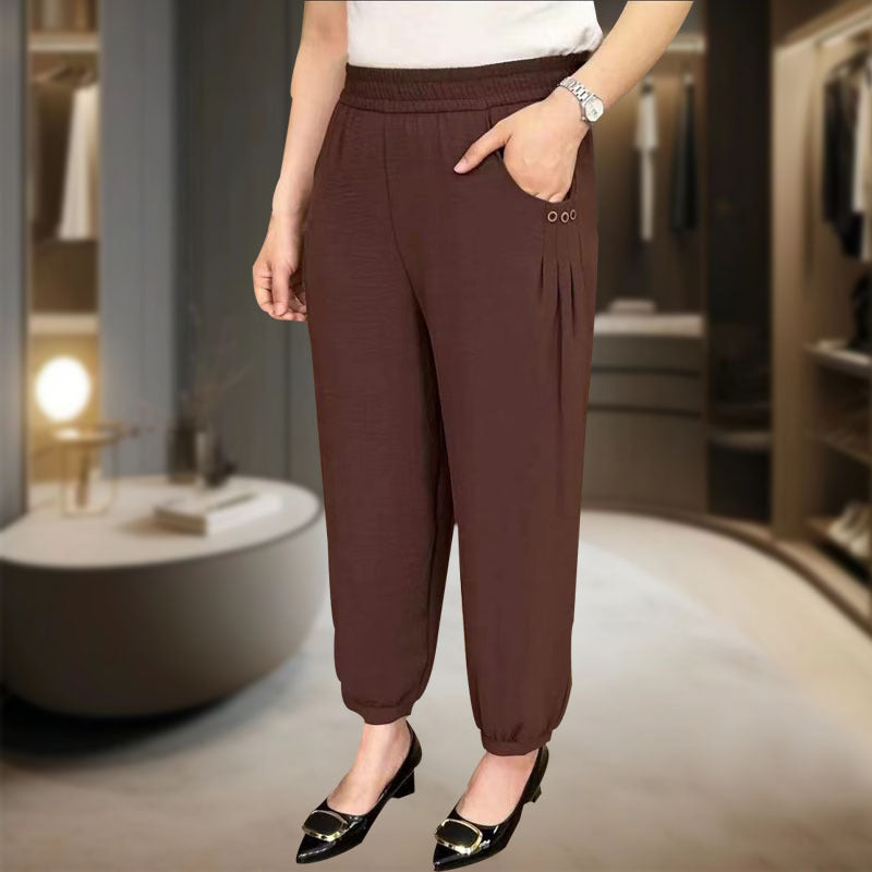 Pantalón harén de talle alto con cintura descendente de piel de hiel