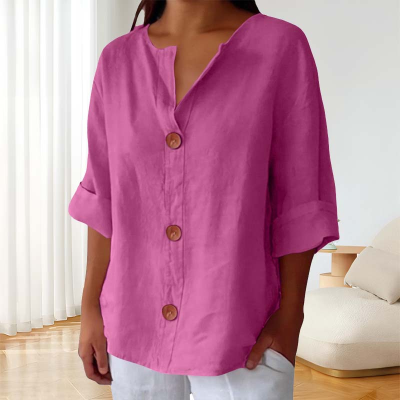 💃Løs skjorte i bomull og lin med knappelukking🎀