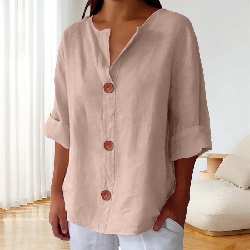 💃Løs skjorte i bomull og lin med knappelukking🎀