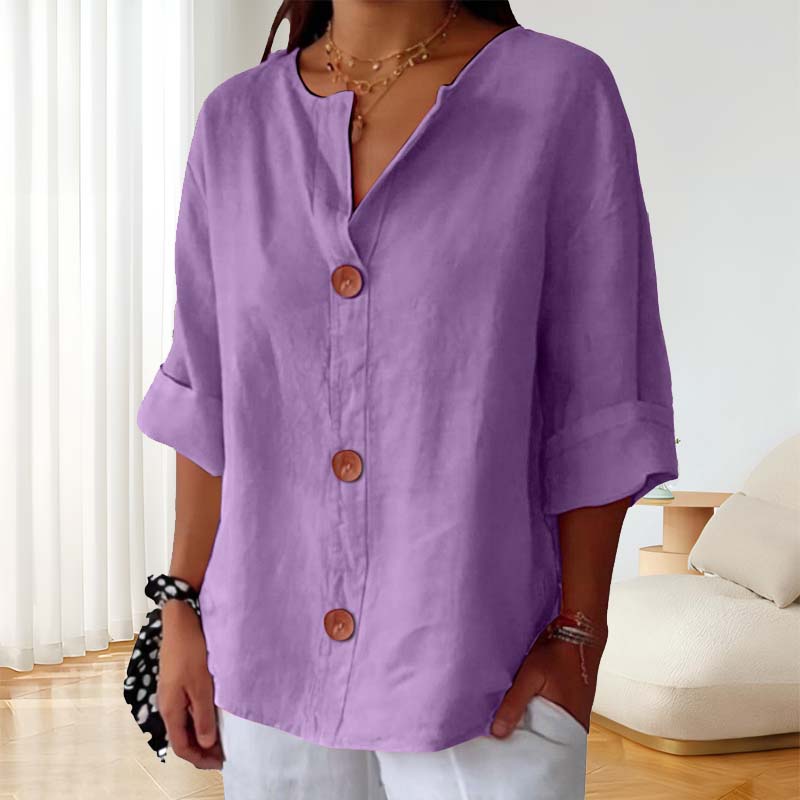 💃Løs skjorte i bomull og lin med knappelukking🎀