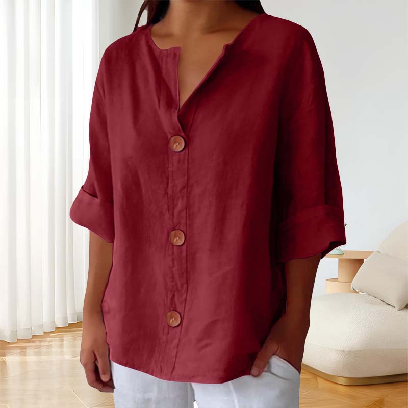 💃Løs skjorte i bomull og lin med knappelukking🎀
