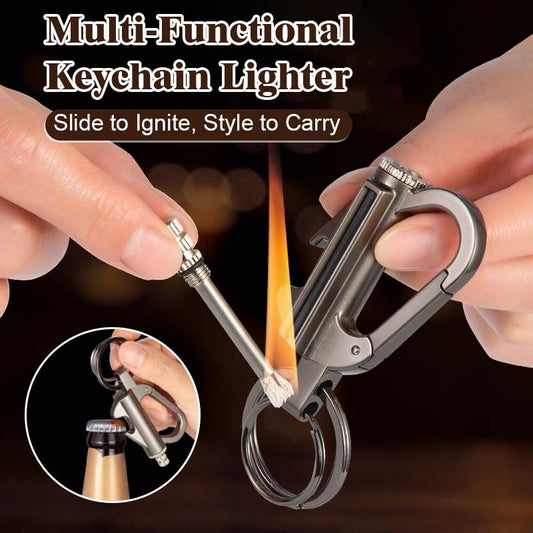 🔥 Multifunksjonell nøkkelringlighter - skyv for å tenne, stil for å bær