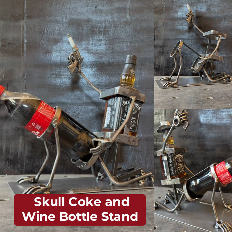 Soporte para botellas de Coca-Cola y vino con calaver
