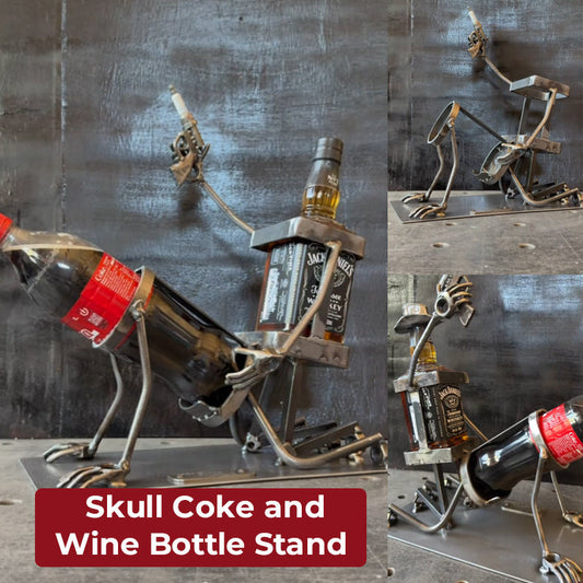 Soporte para botellas de Coca-Cola y vino con calaver