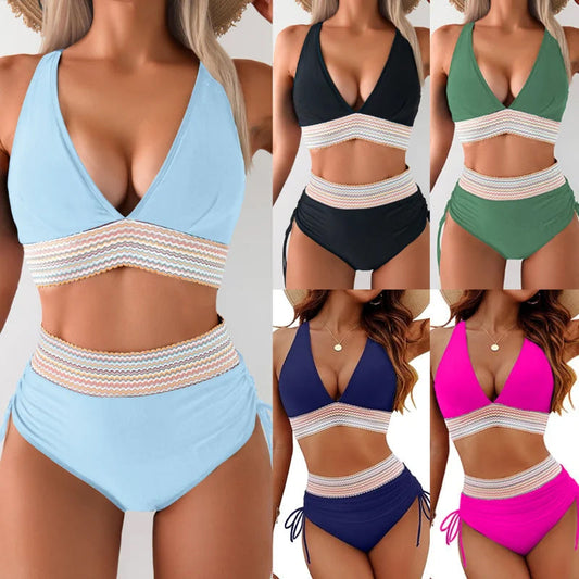 🔥S~4XL disponible🔥2025 Conjuntos de bikini de cintura alta y control de abdomen en bloque de color.