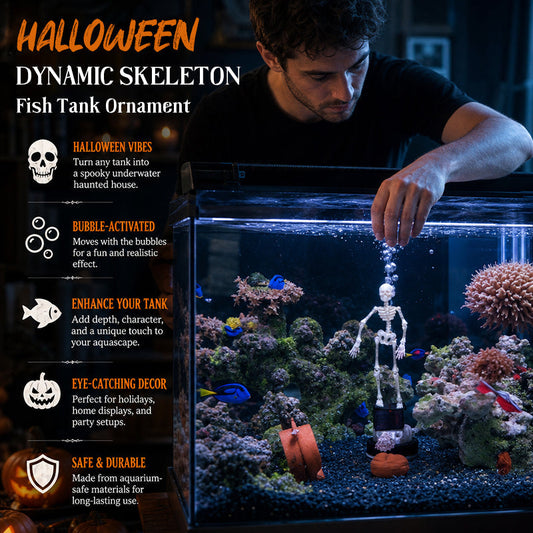💀 Esqueleto Dinámico Halloween para Pecera, Decoración Accionada por Aire 🐠