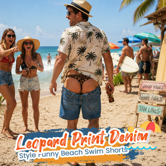 🩳 Bañador playero divertido de vaquero con estampado de leopardo