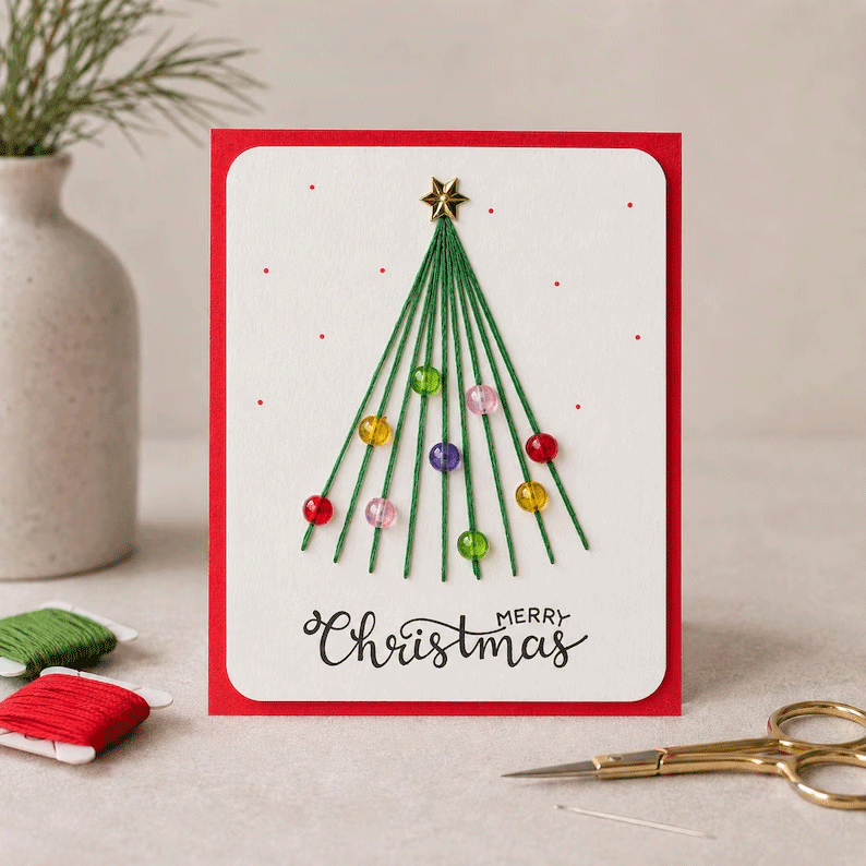 🎄🧵 Kit de manualidad de tarjetas de Navidad estilo bordado (6 modelos) — una tarjeta única, un gesto hecho desde el corazón