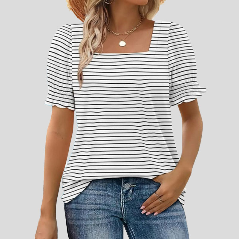 🌸Camiseta de manga pétalo con cuello en