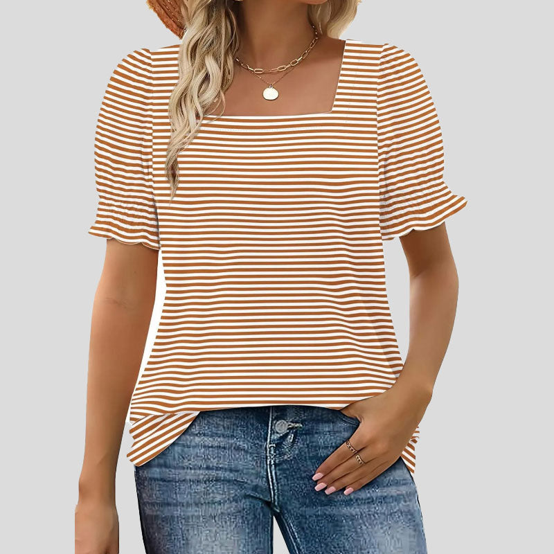 🌸Camiseta de manga pétalo con cuello en