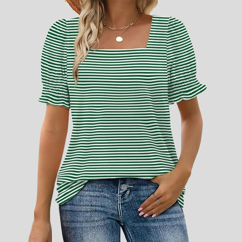 🌸Camiseta de manga pétalo con cuello en