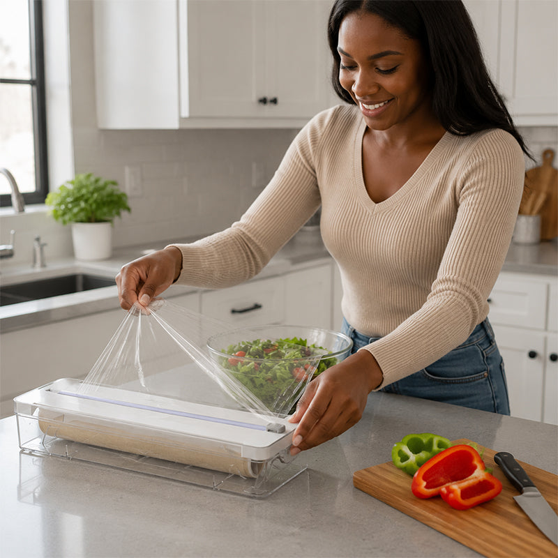 ✨ Cortadora Premium y Organizador de Cocina – Para Film Plástico y Papel de Aluminio