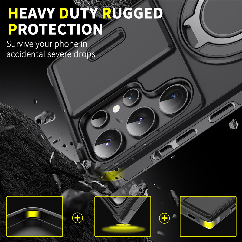 Caso blindado para Galaxy S Serie 🛡️ Protector deslizante de cámara y anillo 360° 🧲 Función magnética