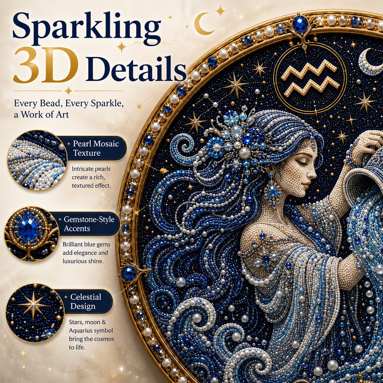 🌙 ¡Magia en tu pared! Arte de perlas zodiacal 3D de lujo para un hogar acogedor 🔮