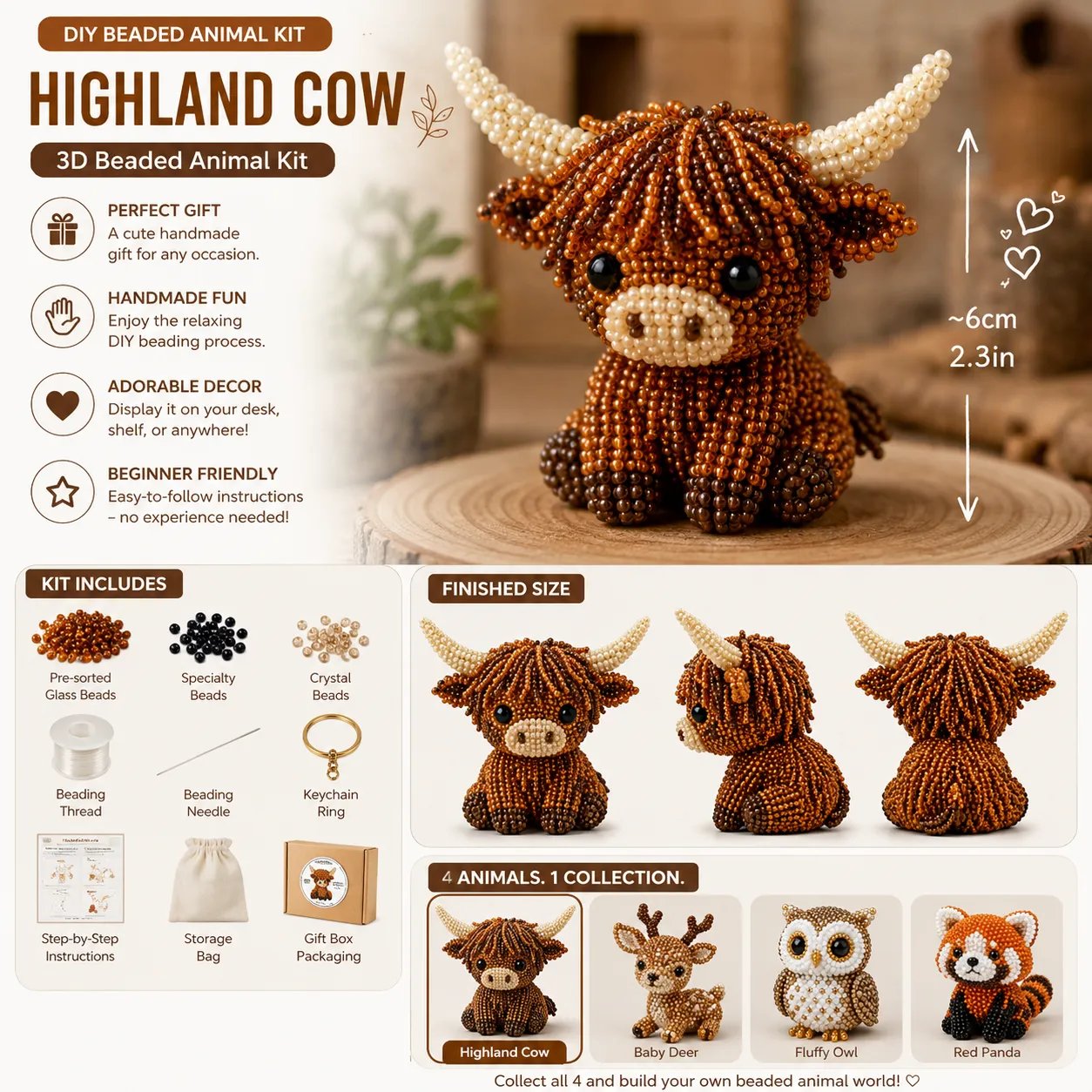 🧵✨ Kit de bricolaje de pequeños animales con cuentas 3D