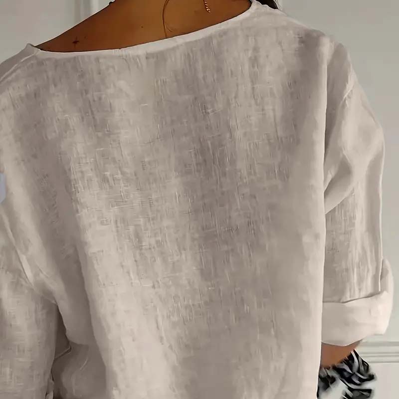 💃Løs skjorte i bomull og lin med knappelukking🎀