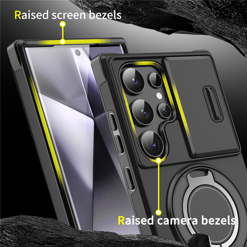 Caso blindado para Galaxy S Serie 🛡️ Protector deslizante de cámara y anillo 360° 🧲 Función magnética