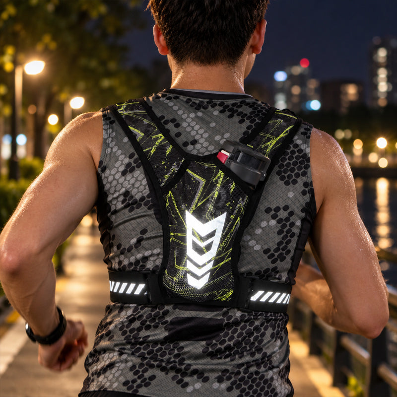 🏃Chaleco de running manos libres -- Botella de agua, almacenamiento para el teléfono y seguridad reflectante