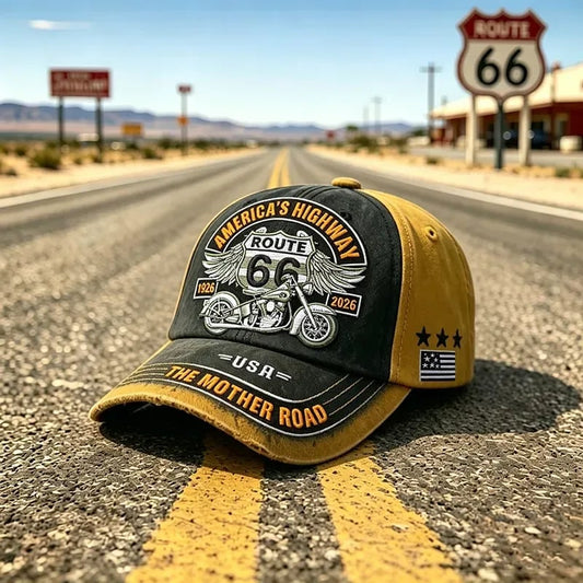 🏍️ Gorra de béisbol informal con diseño retro de la Ruta 66 de EE.UU por su 100.º aniversario