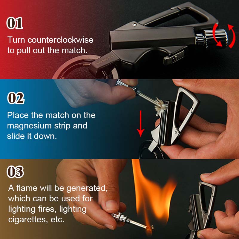 🔥 Multifunksjonell nøkkelringlighter - skyv for å tenne, stil for å bær