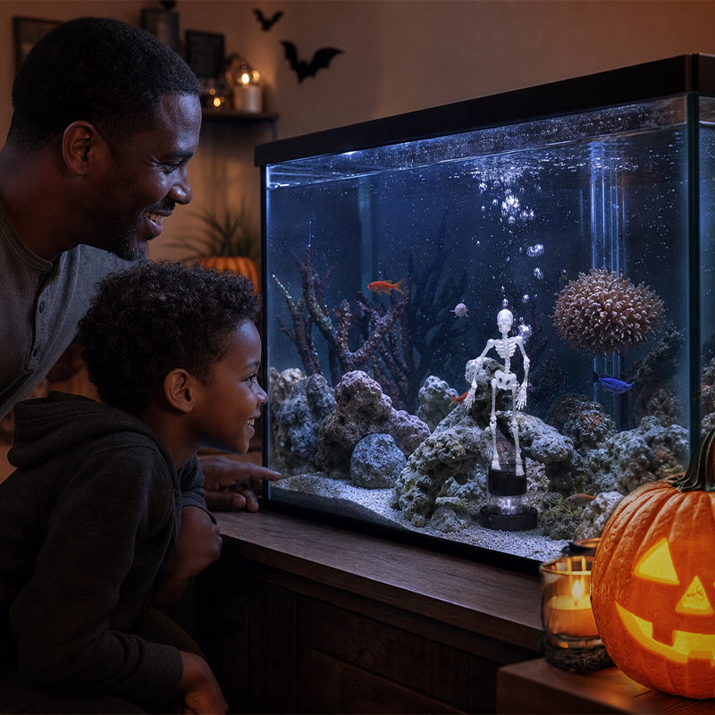 💀 Esqueleto Dinámico Halloween para Pecera, Decoración Accionada por Aire 🐠