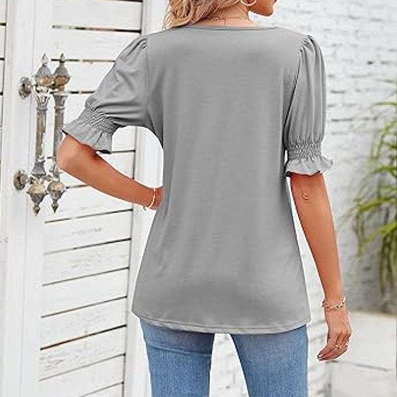 🌸Camiseta de manga pétalo con cuello en