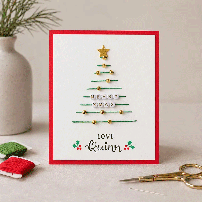 🎄🧵 Kit de manualidad de tarjetas de Navidad estilo bordado (6 modelos) — una tarjeta única, un gesto hecho desde el corazón