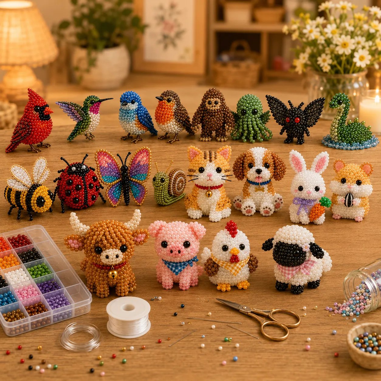🧵✨ Kit de bricolaje de pequeños animales con cuentas 3D