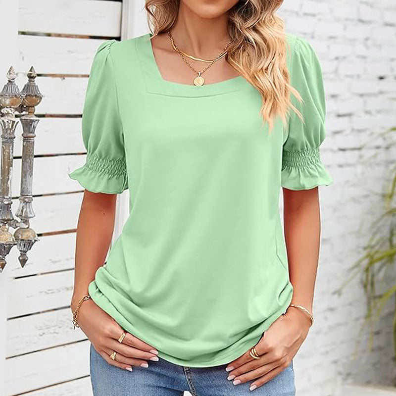 🌸Camiseta de manga pétalo con cuello en